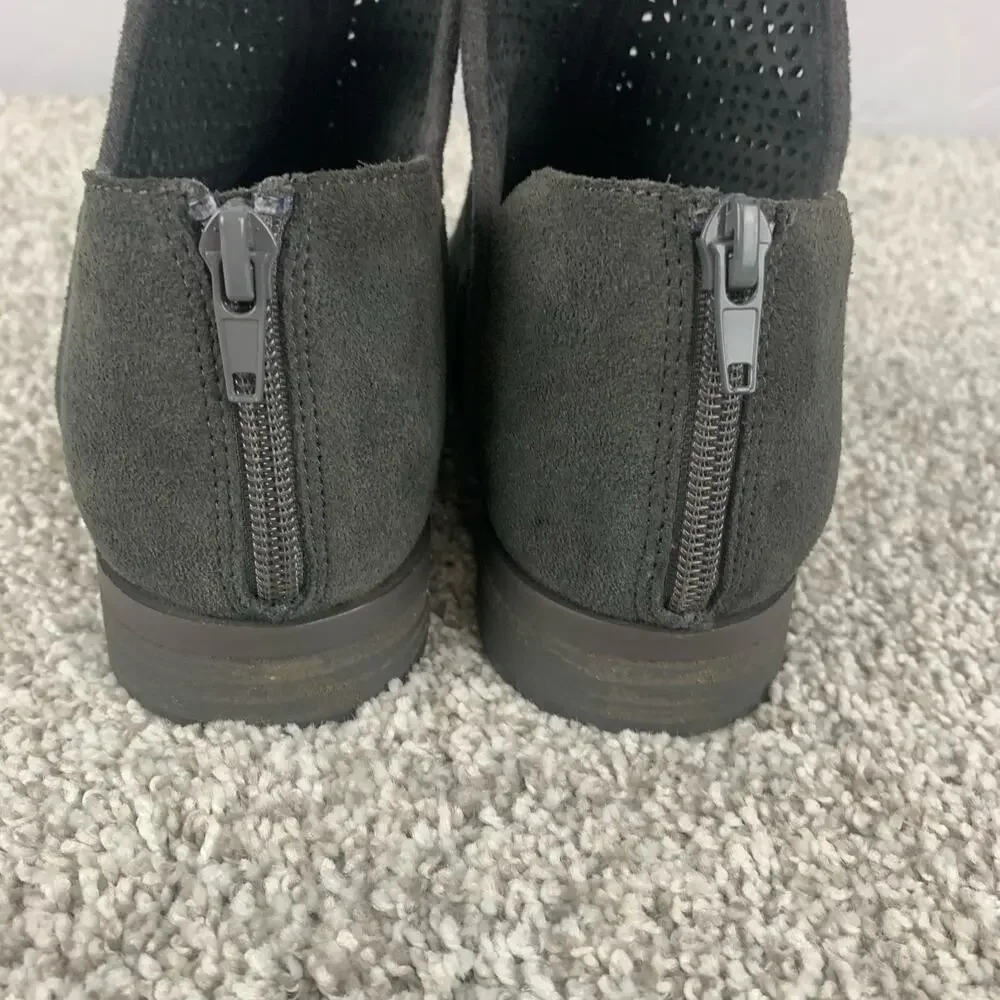 Kelsi Dagger Suede Anke Boots Size 7.5 Alley Gray Leather Upper Back Zipper